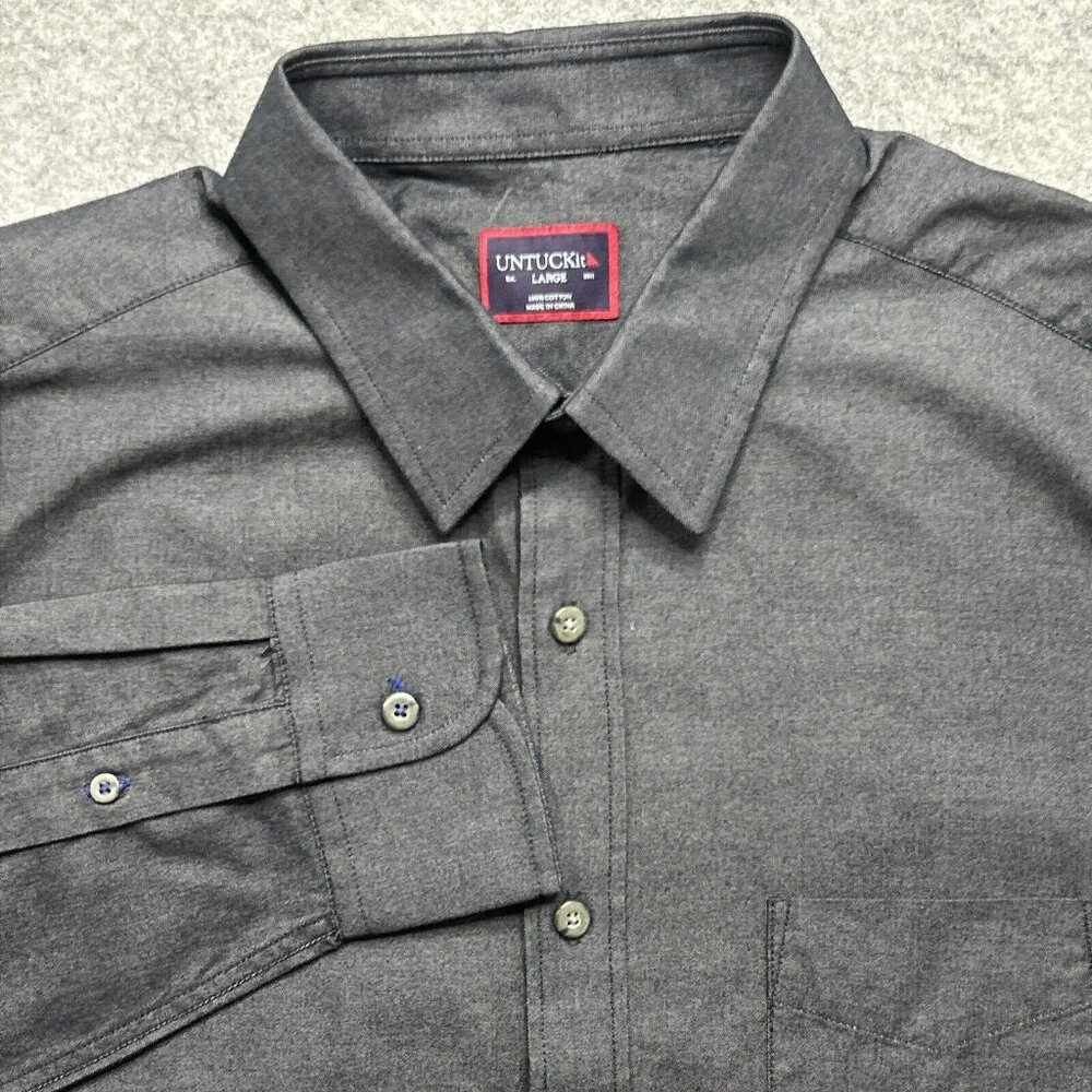 UNTUCKit Shirt Men L Gray Casablanca Regular Fit Long Sleeve Button Up
